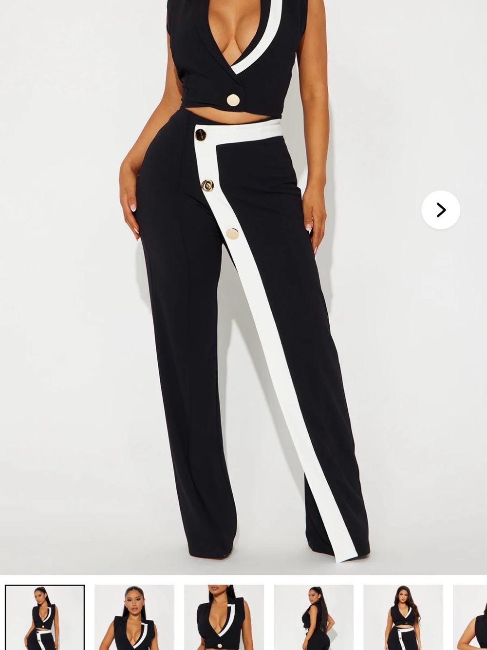 Fashion nova- Chic Black & White High-Waist Button Tuxedo Pants